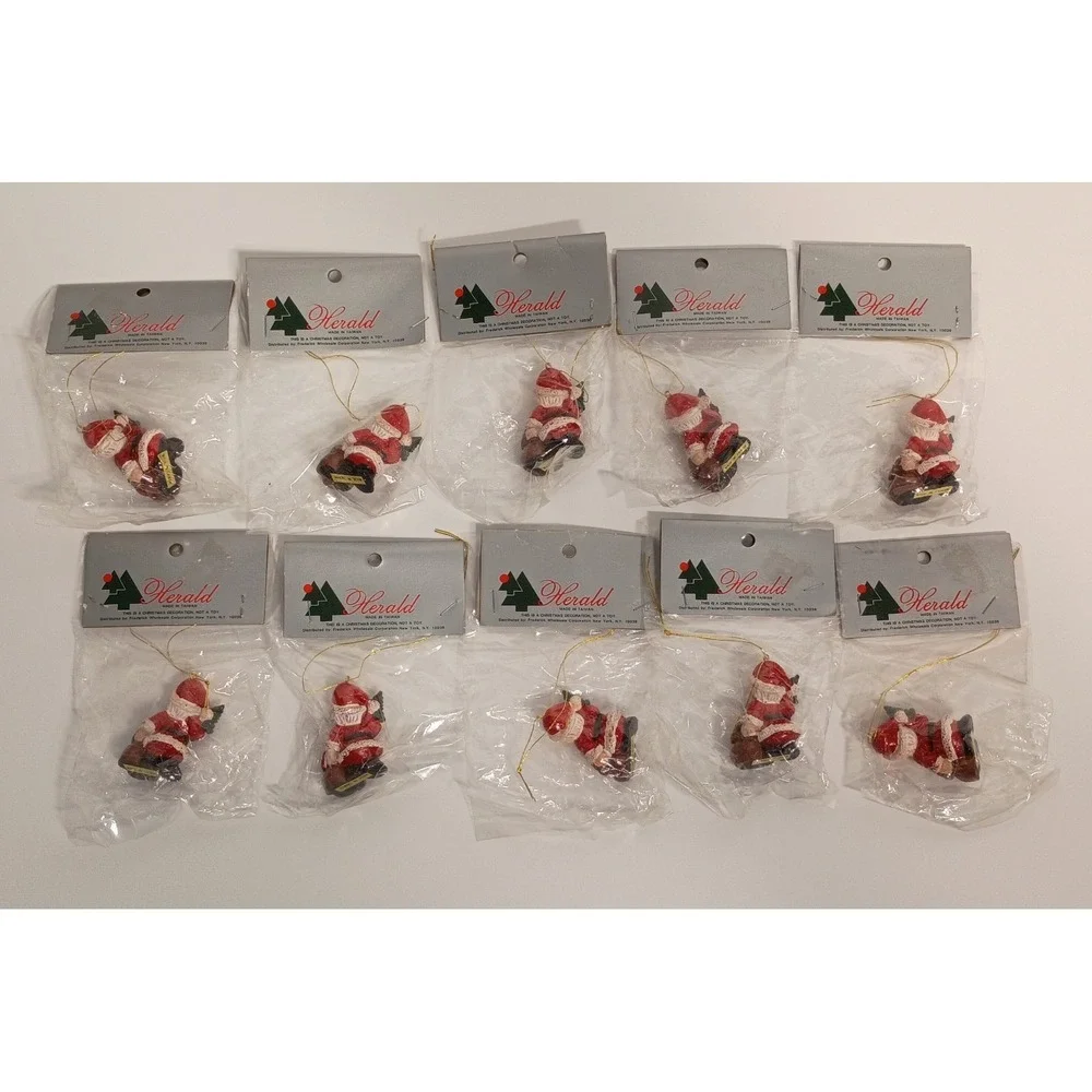 New Old Stock Vintage MiniSanta Claus Ornaments, Lot 10 Mini Christmas Herald